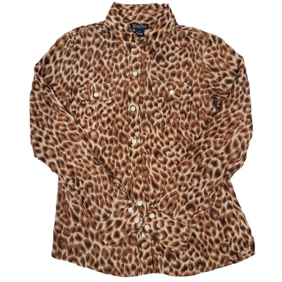 Lucky Brand Women Cheetah / Animal Print Blouse - 100% Silk - Size Small - Picture 1 of 9